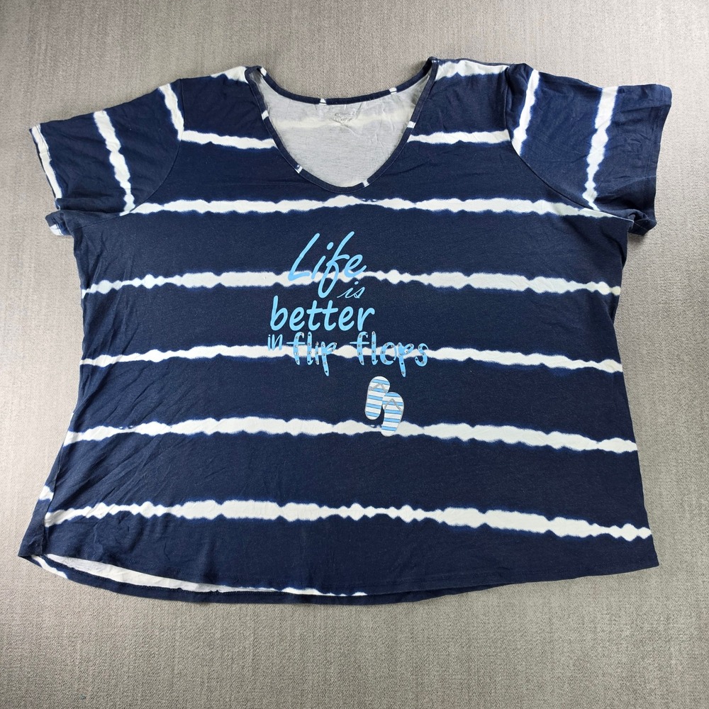 Avenue Graphic Tee Women 22/24 Blue Tie Dye Stripe Life is Better in Flip Flops‎
